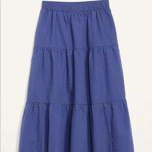 High Waisted Tiered Seersucker Maxi Skirt